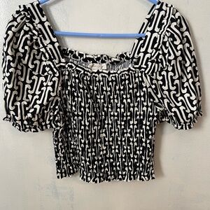 Monteau Los Angeles milk maid smocked puff sleeve crop top size XL peasant Aztec